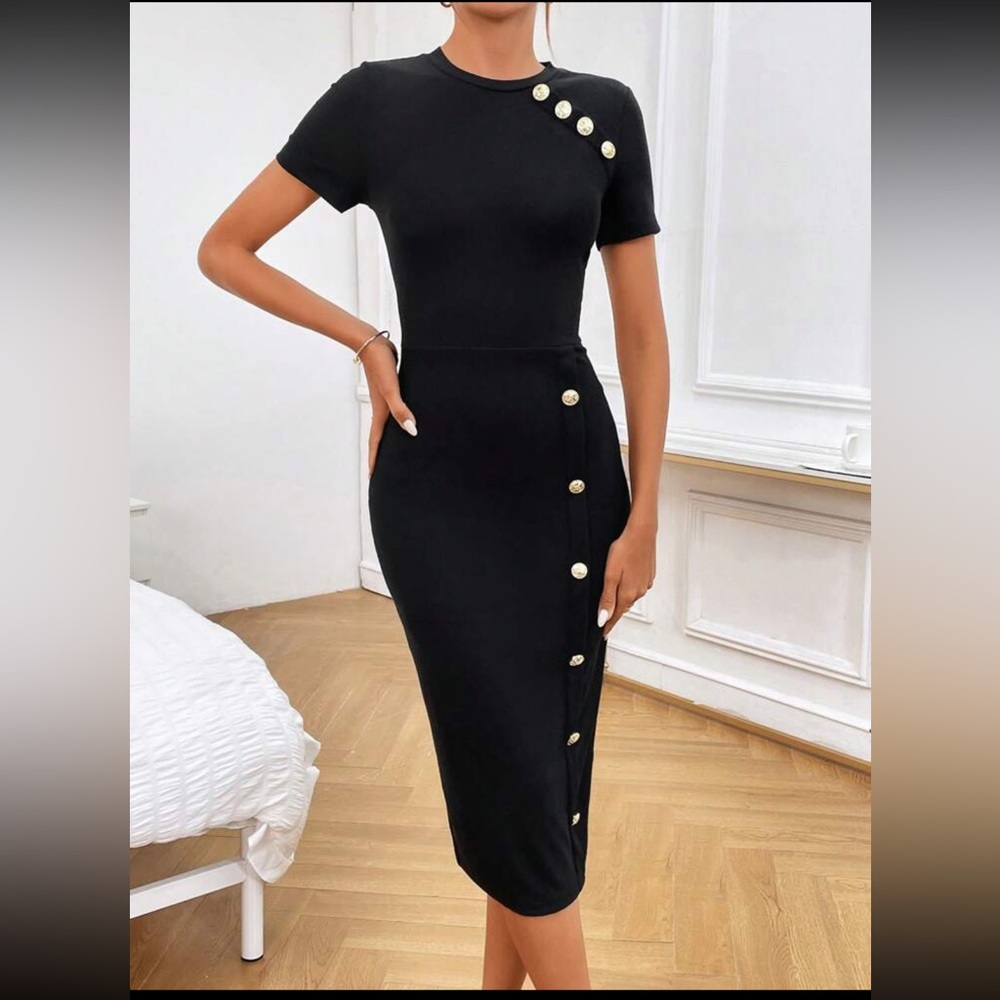 Button Detail Bodycon Dress